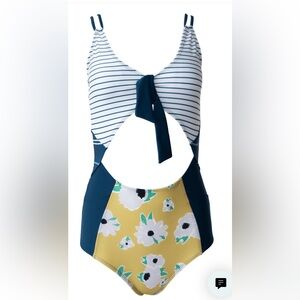 Striped and Floral Women Swim One Piece